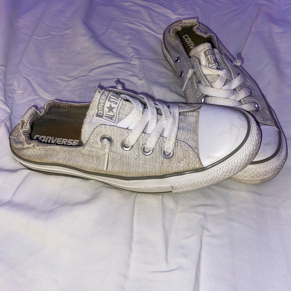 Gray stripe slip on converse